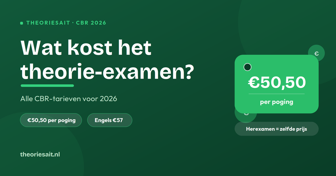 Wat kost het CBR theorie-examen in 2026 — €50,50 per poging, Engels €57 | Theoriesait